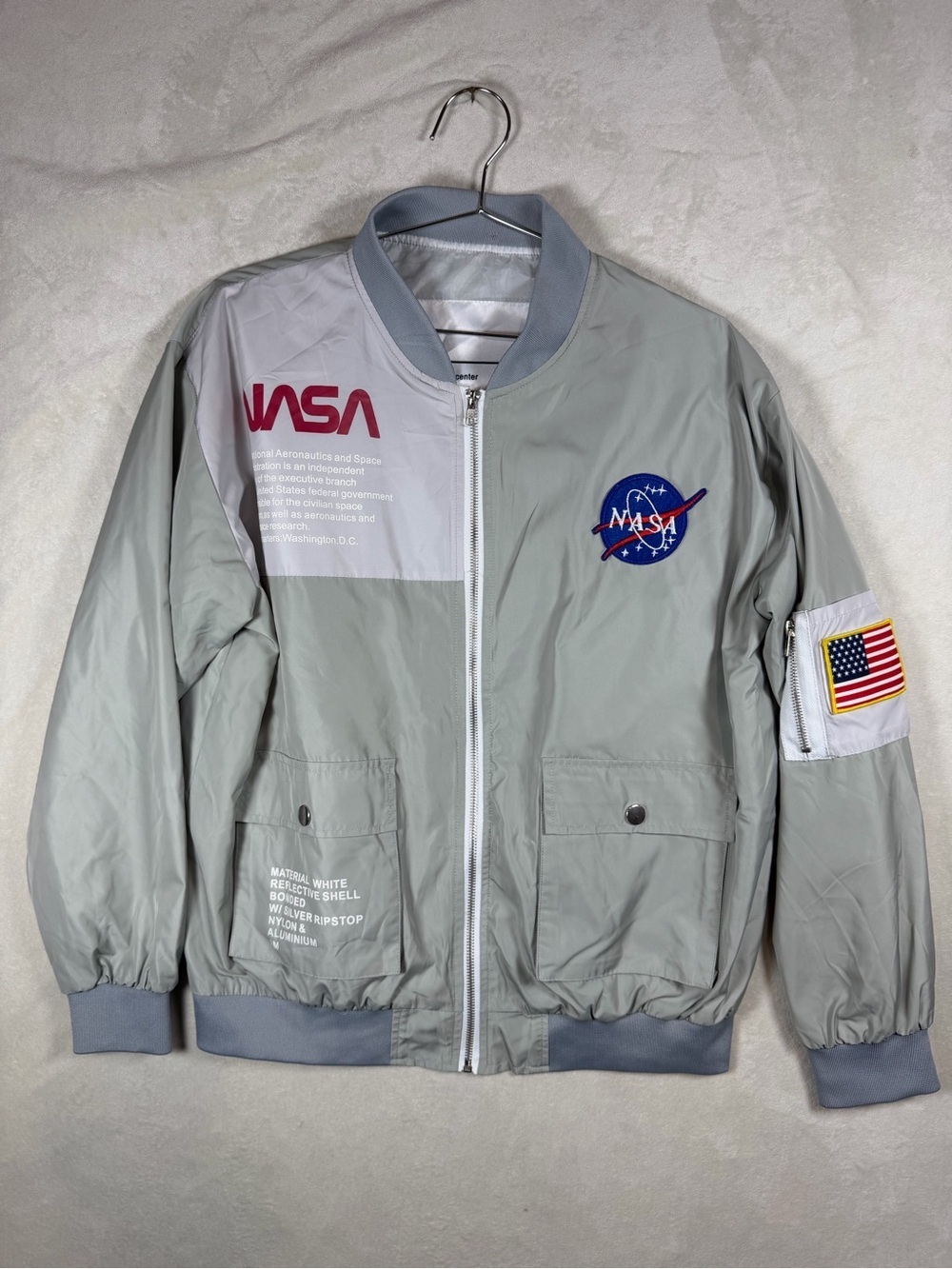 Genuine NASA MA-1 Bomber Flight Patch Light Gray Coat Jacket - Men